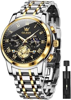 OLEVS Mens Square Analog Quartz Date Stainless Steel Waterproof Luminous Two Tone Wrist Watch