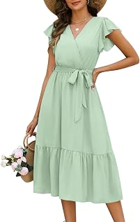 Women's Summer Dress, Short Sleeve, V Neck, Elegant, Lightweight, Airy, A-line, Knee-Length