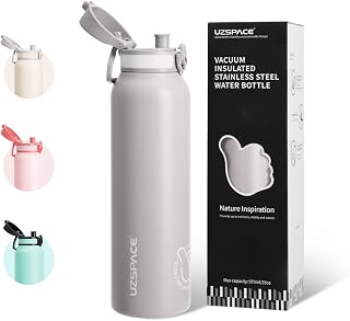 UZSPACE Stainless Steel Water Bottle 1 Litre (33 oz) - Insulated Water Bottle Double Wall Keeps Drinks Cold and Hot - Leakproof Water Bottle for Adults - Great Outdoor