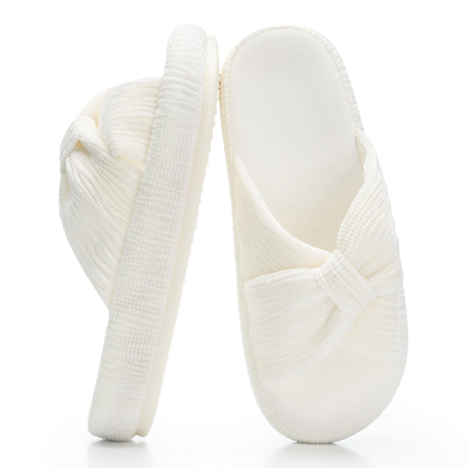 Chantomoo Slippers for Women Memory Foam House Bedroom Corduroy Bow Crossbands S