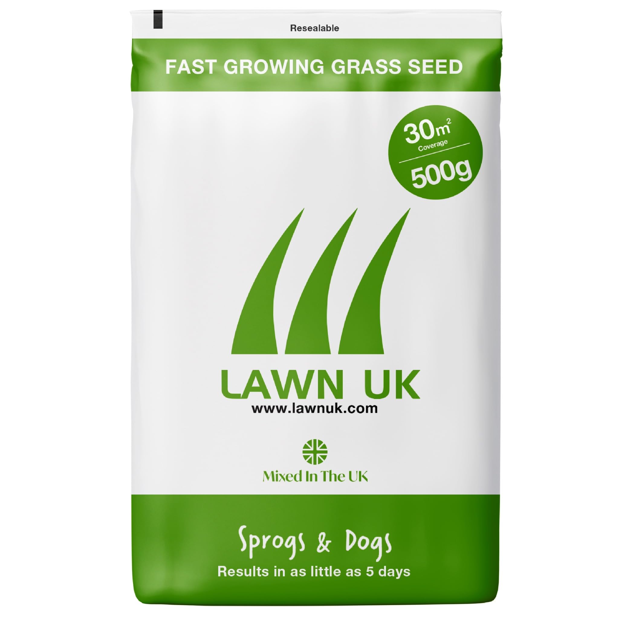 Lawn UK Sprogs & Dogs Grass Seed - 500g - 30sqm Coverage | Hardwearing, Fast-Gro