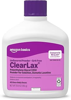 Amazon Basics ClearLax Polyethylene Glycol 3350 Powder for Solution, Osmotic Laxative, Relieves Occasional Constipation, Unflavored, 1.68 Pound (Pack of 1) (Previously Amazon Basic Care)