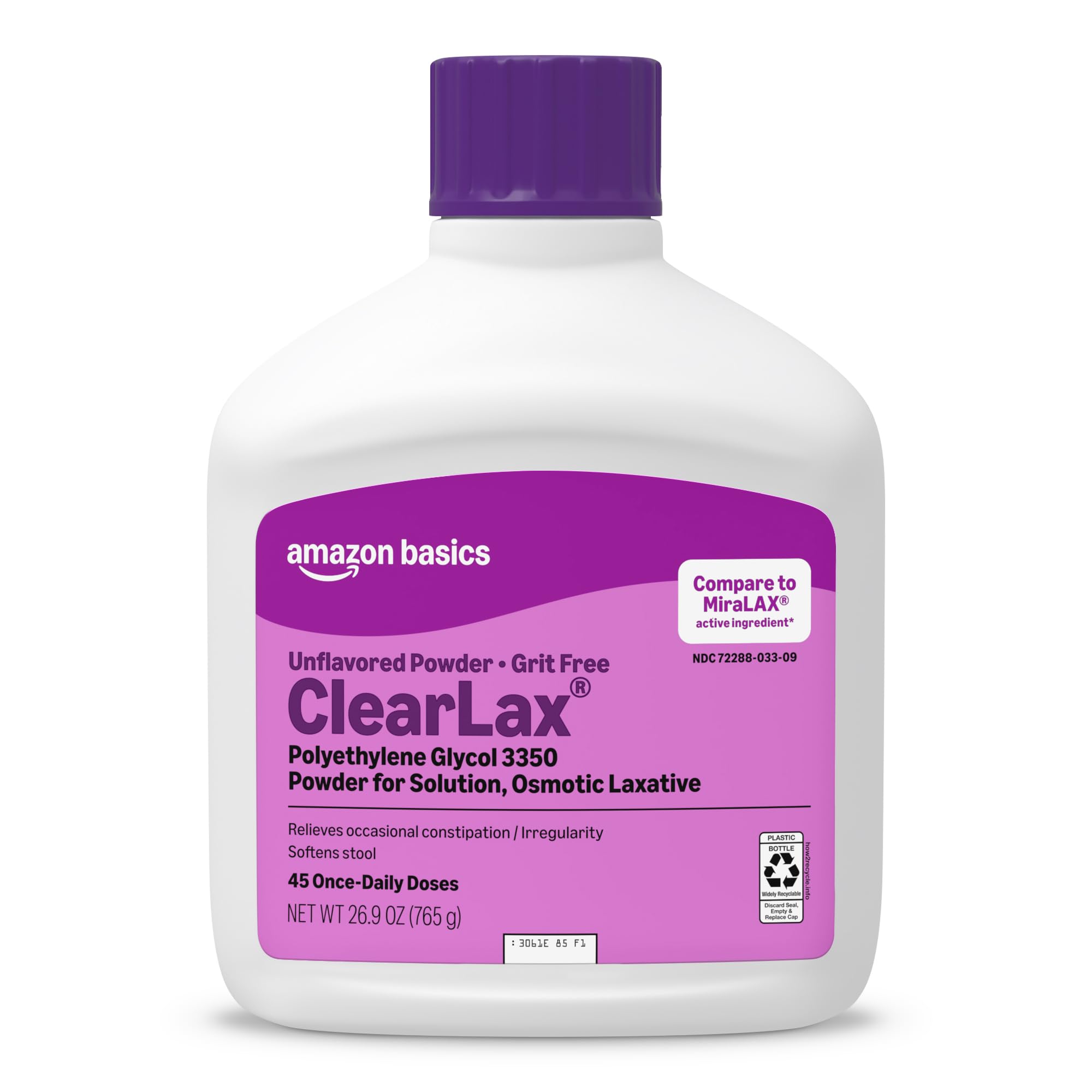 Amazon Basics ClearLax Polyethylene Glycol 3350 Powder for Solution, Osmotic Lax