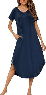 Marvmys Women's Nightgowns Plus Size Summer Nightgown Agodon Short Sleeve Pyjamas with Pockets L-4XL