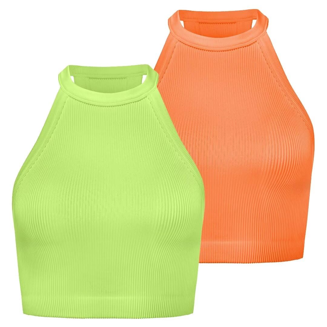 Sunzel Women's Ribbed Seamless Halter Neck Cropped Yoga Worokout Tank Top
