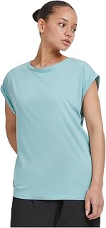 URBAN CLASSICS Women's Rolled Sleeve T-Shirt, Women's Short Sleeve Cotton T-Shirt, Round Neck and Rounded Shoulders Tee Shirt