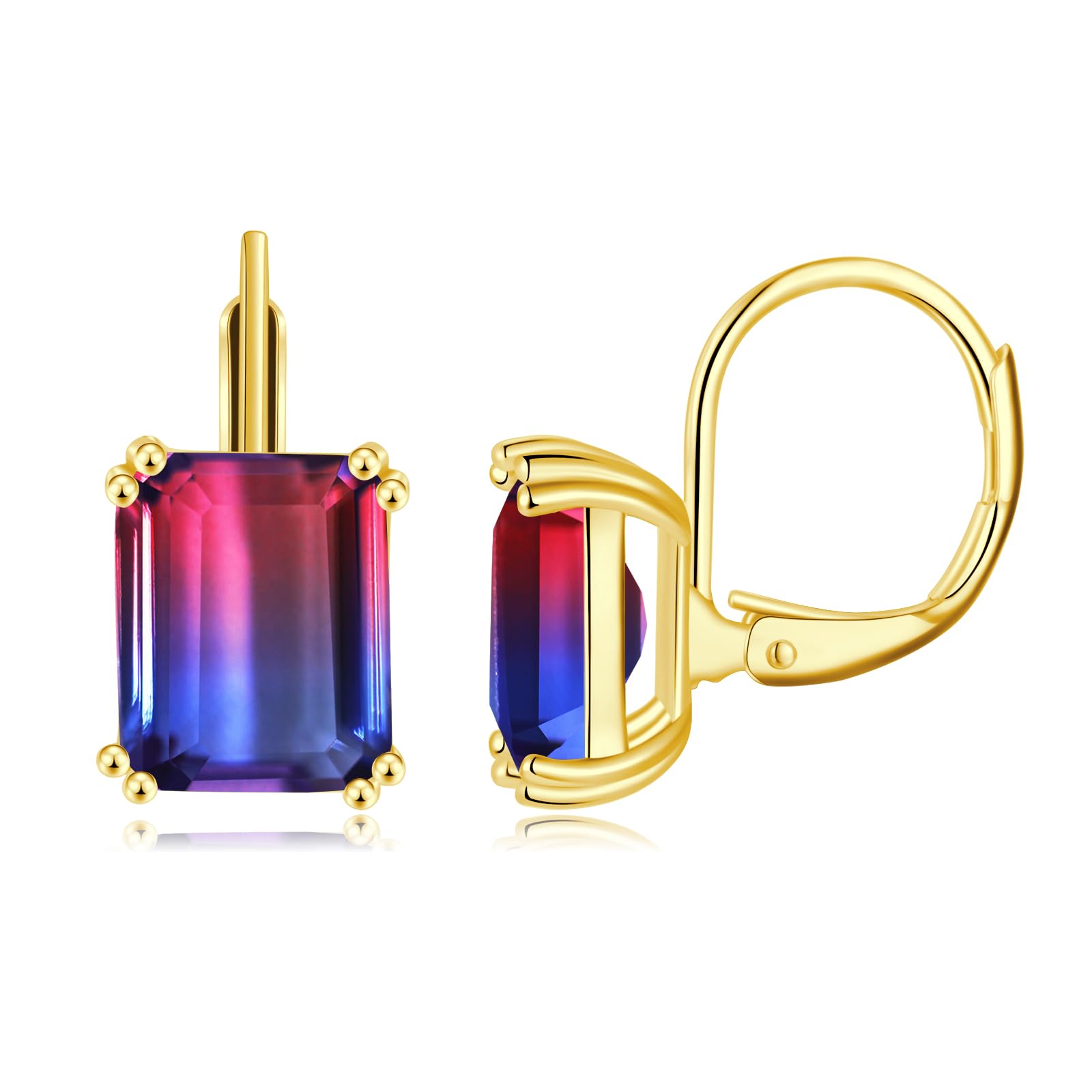 CiNily Emerald Cut Drop Dangle Earrings for Women 18K White Gold Plated Cubic Zi