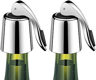 2-Pack Wine Stoppers, Airtight Seals to Keep Wine Fresh, Easy Press-to-Seal | Leakproof for horizontal storage, Expanding silicone seal, Reusable, Sleek stainless steel design, Ideal gift for wine lovers