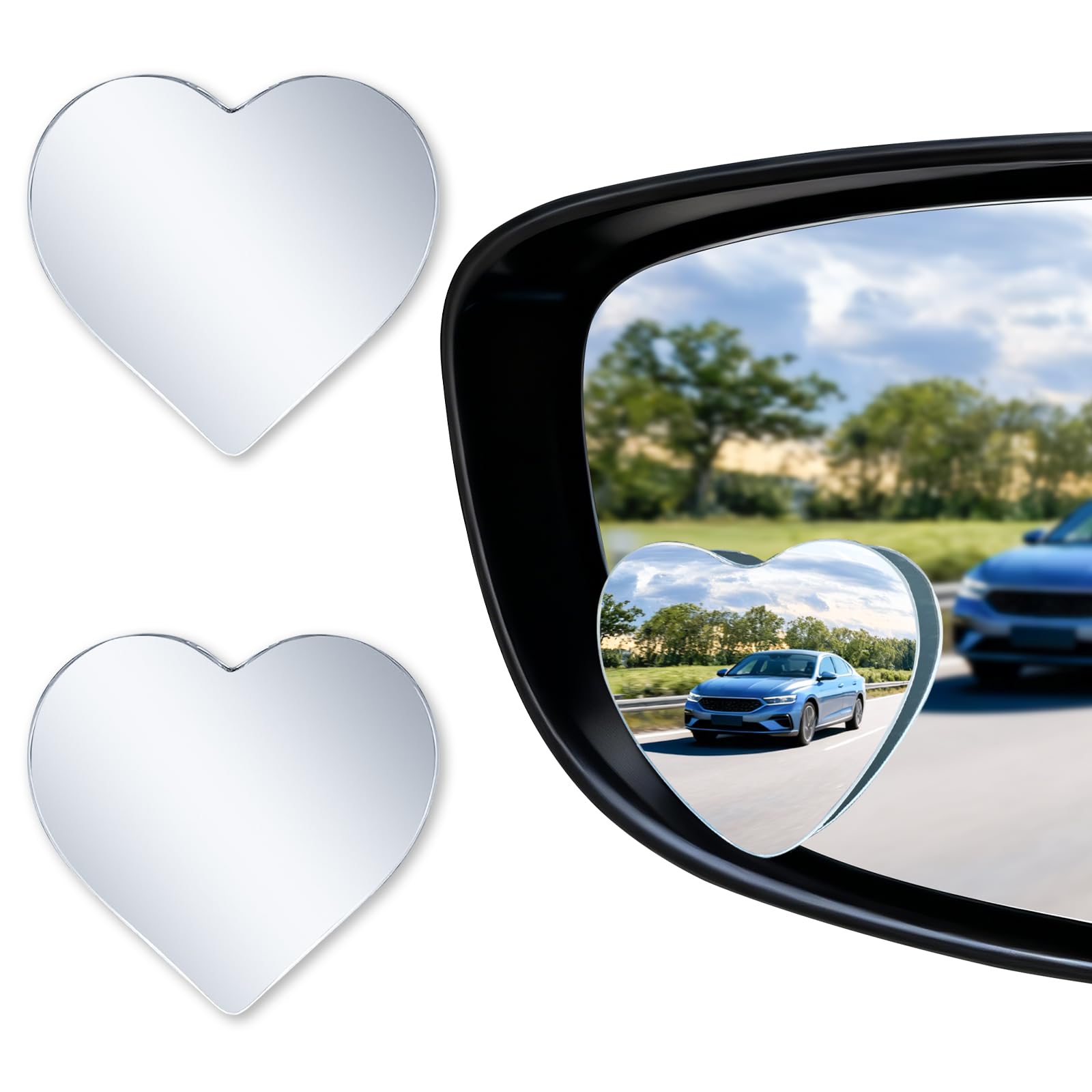 LivTee Blind Spot Mirrors, Heart Shaped HD Glass Frameless Convex Rear View Mirr