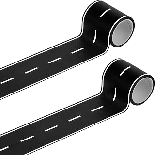 2 Pack Black Roadway Track Tape, 32.8 ft x 2 in Road Tape Toy Car Track | Roadway Finish Line Tapes, No Residue Easy to Tear Table Runner Road Sticker for Race Car Birthday Party Decorations