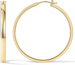 Flat Hoop Earrings for Women, 14K Gold Plated Hoops
