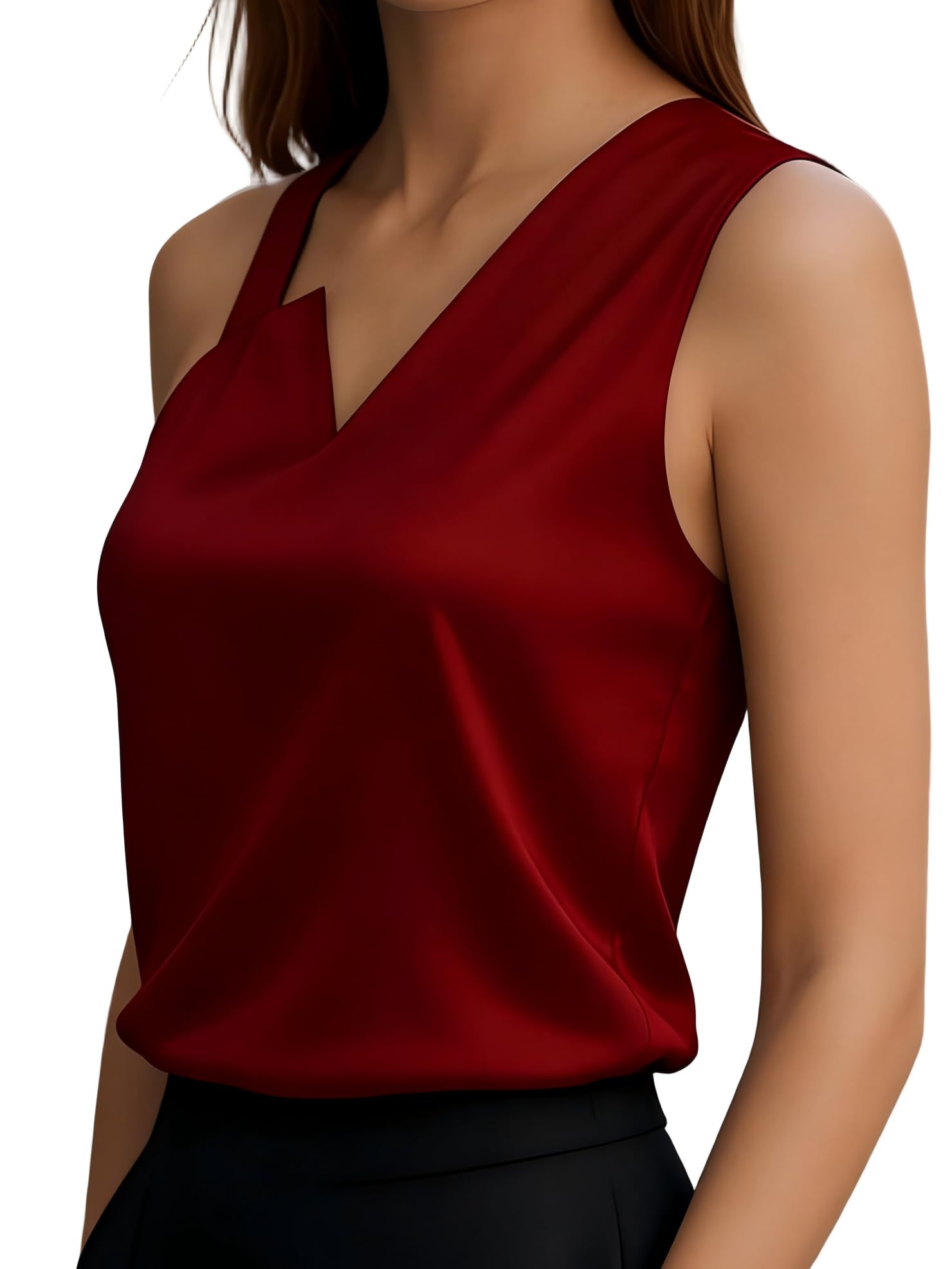 2026 Women's Silk Satin Camisole V Neck Pleated Elegant Casual Sleeveless Summer