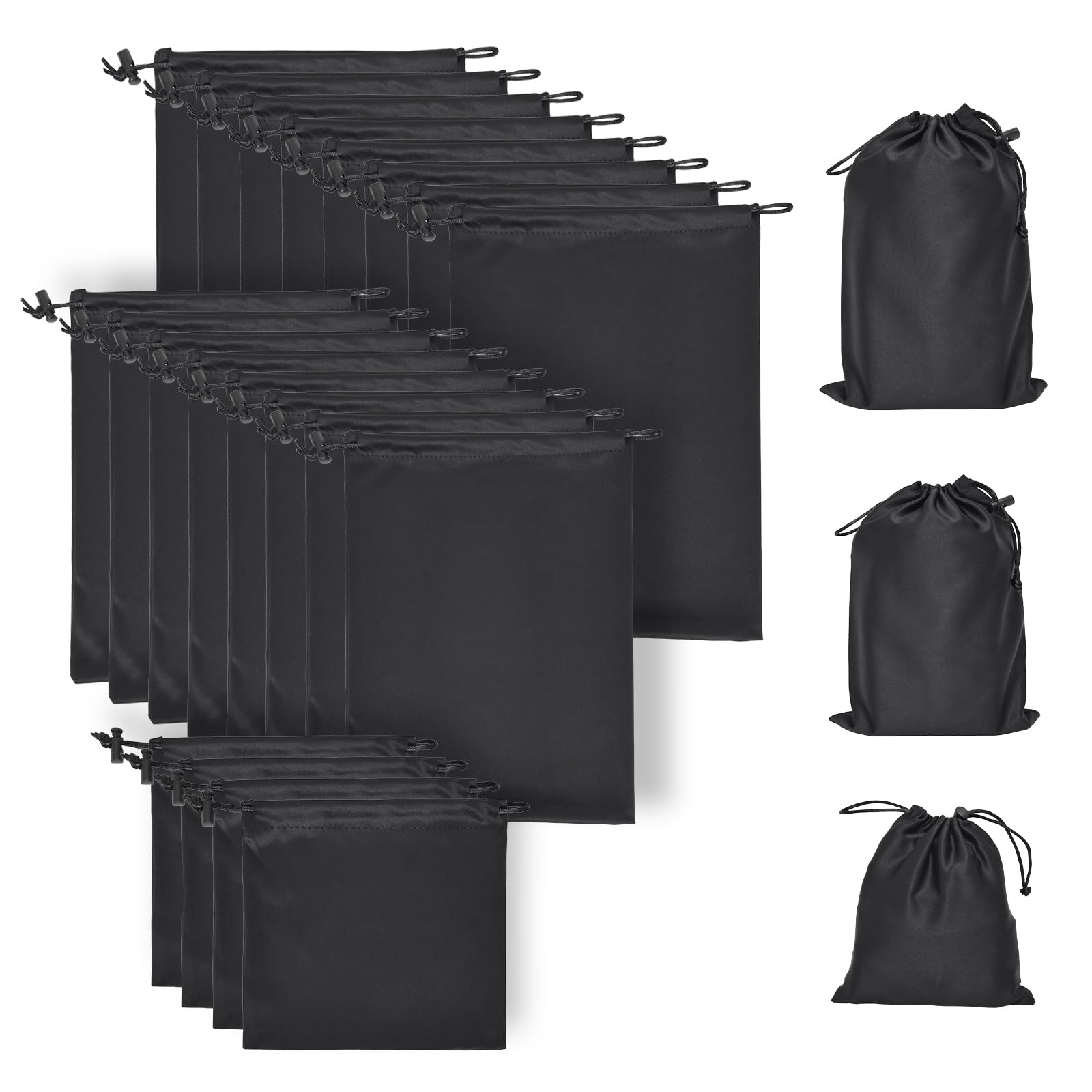 JINXOLET Adult Storage Bags Set - Microfiber Drawstring Toy Organizer - Black
