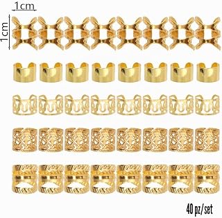 40 Pcs Antique Dirty Hair Rings Set for Women Adjustable Hair Braids Dreadlocks Hair Accessories Gold (1x1x0.5-1.3cm)