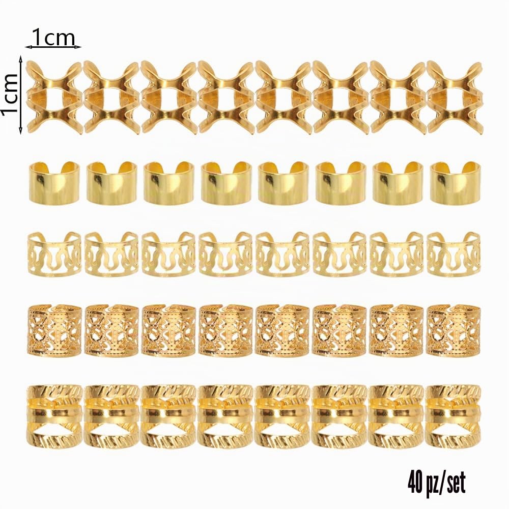 40 Pcs Antique Dirty Hair Rings Set for Women Adjustable Hair Braids Dreadlocks 