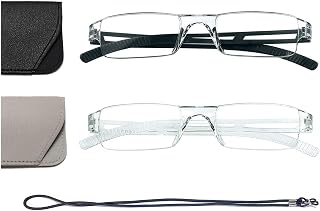 Hubeye 2 Pairs Ultralight Reading Glasses Transparent Frame Anti Blue Light with Leather Case for Men and Women 1.50