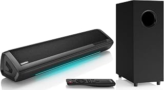 Saiyin Sound Bar with Subwoofer, Home Theater Surround System for TV PC | 5" Subwoofer, Dual Bass Reflex Ports, Support Optical/AUX/Bluetooth 5.3 Input, Adjustable Bass, With Volume Indicator