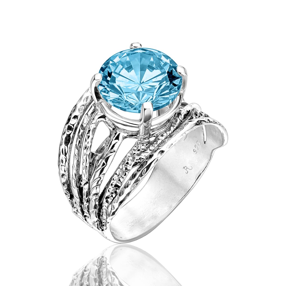 925 Sterling Silver Ring with Round Cubic Zirconia, Prong Vintage Design, Statem