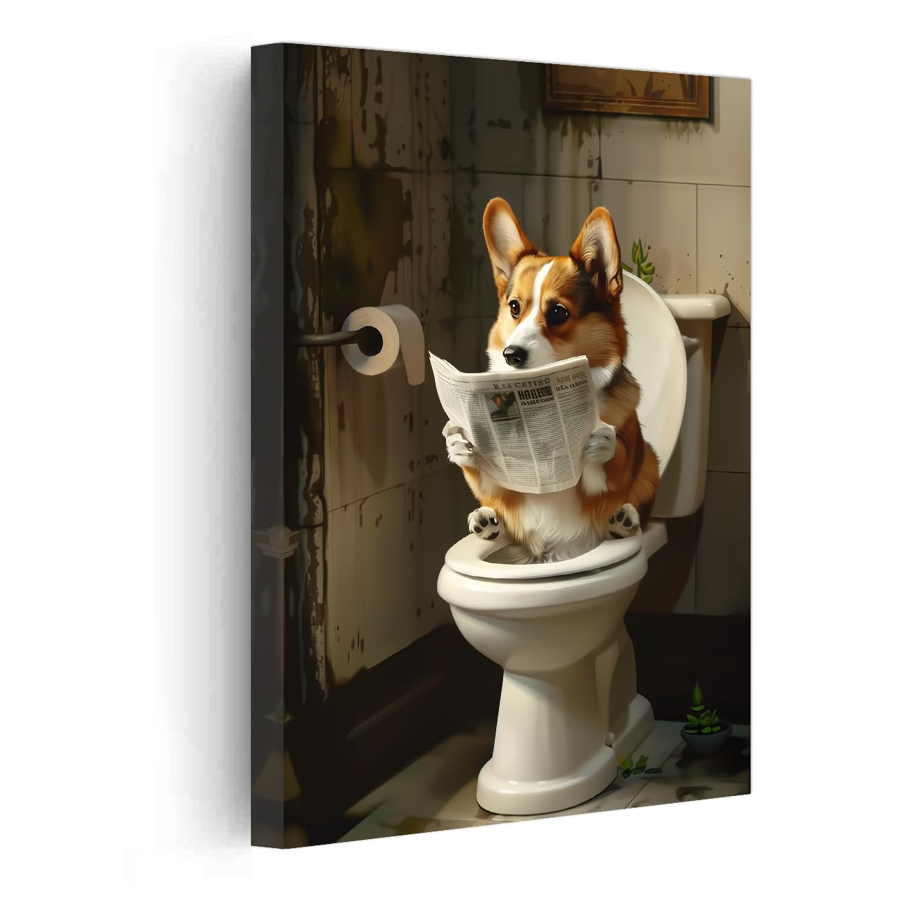 PBXBJY Bathroom Corgi Wall Art Funny Dog Bathroom Decor Corgi on Toilet Poster P