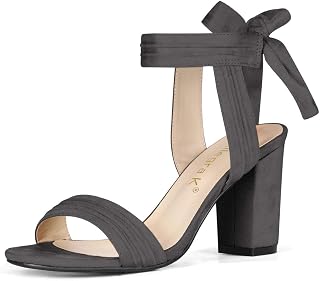 Allegra K Women Open Toe Ankle Tie Back Chunky Heel Sandals