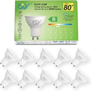 GY GU10 LED Bulbs 4.9W Equivalent 80W, 790LM 4000K Neutral White, 120° Light Angle, Energy Efficiency GU10 Bulb, Non-Dimmable, Pack of 10