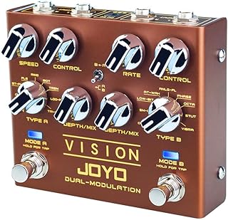 JOYO Dual-Channel Modulation Guitar Pedal, 18 Effects (A: Phaser/Chorus/Flanger B: Trem/Lo-Fi/Auto-Wah) with Tap Tempo & Stereo I/O, True Bypass (Vision R-09)
