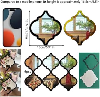 3 Pcs Moroccan Style Acrylic Mirror Wall Stickers - Self Adhesive Decorative Mirror Tiles for Bedroom, Living Room, Bathroom - Boho Wall Decor Gift Ideas