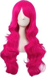 MapofBeauty 28 Inch Charming Long Curly Full Hair Wig, Hot Pink | 70 cm Women Wig, Synthetic, Side Bangs