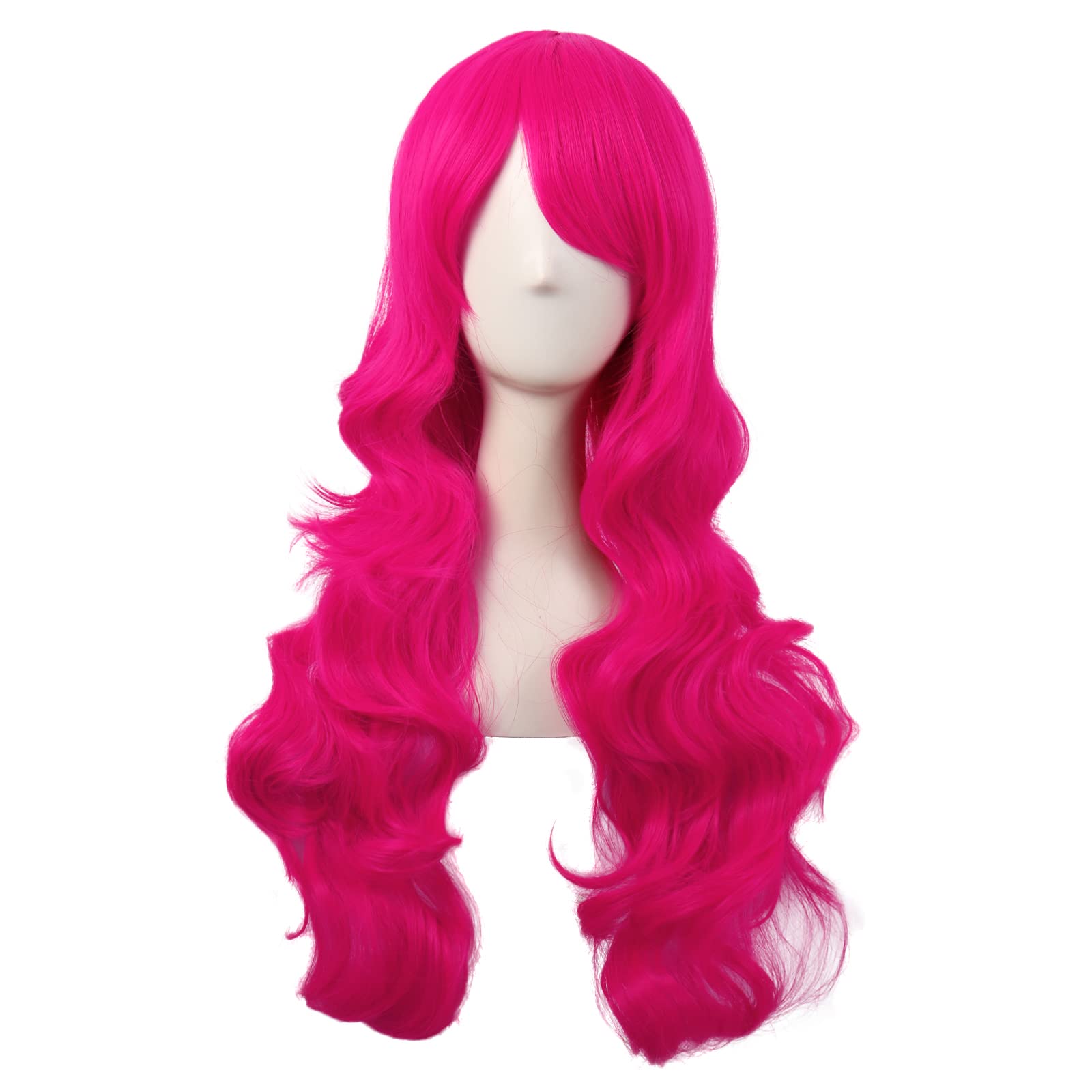 MapofBeauty 28 Inch Charming Long Curly Full Hair Wig, Hot Pink | 70 cm Women Wi