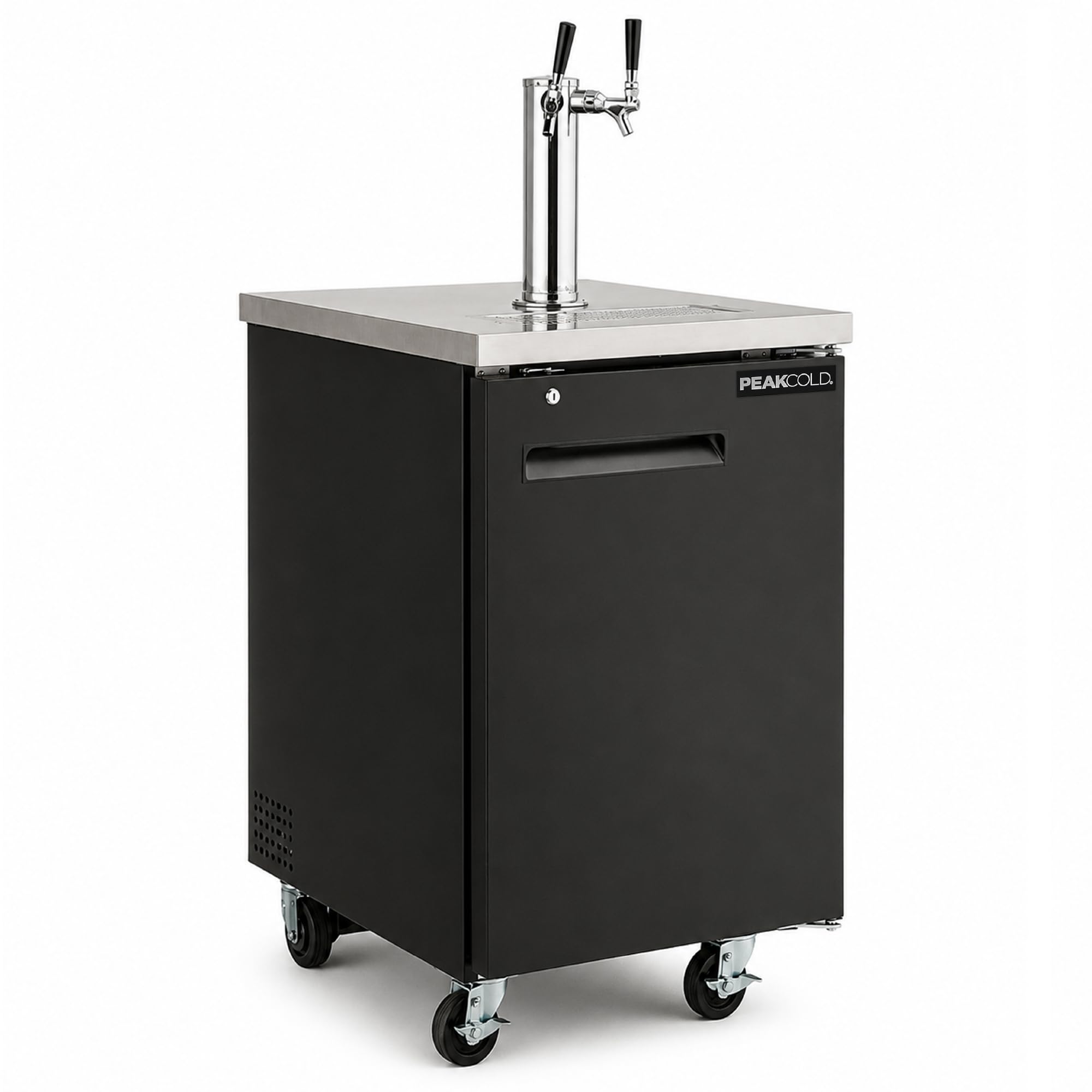 PEAKCOLD Commercial 2-Tap Kegerator, Mobile Beer Dispenser, 23.5" Wide | 6.5 cu.