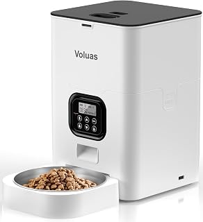 VOLUAS Automatic Cat Feeder, 4L Timed Dry Food Dispenser for Cats & Dogs | Programmable Portion Control, Up to 4 Meals Daily, Dual Power Supply, Power-Off Memory, 10-Second Voice Recorder