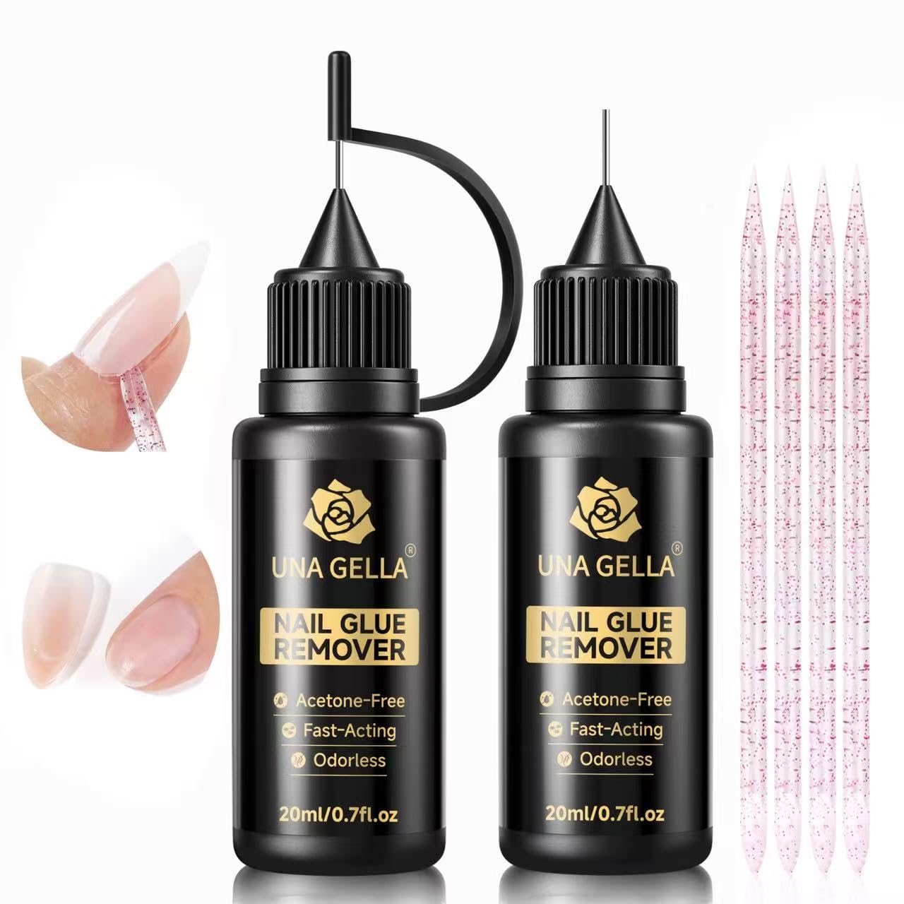 UNA GELLA 20ml*2PCS Nail Glue Remover for Press on, Multi-Functional Pinpoint Gl