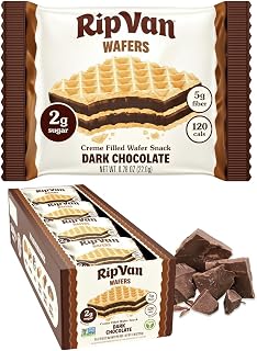 Rip Van Dark Chocolate Wafer Cookies, 2g Sugar, 16 Count | Individually wrapped, 2g sugar, 4g net carbs each — a low-sugar sweet for desk snacks, lunch boxes and the end of a meal.