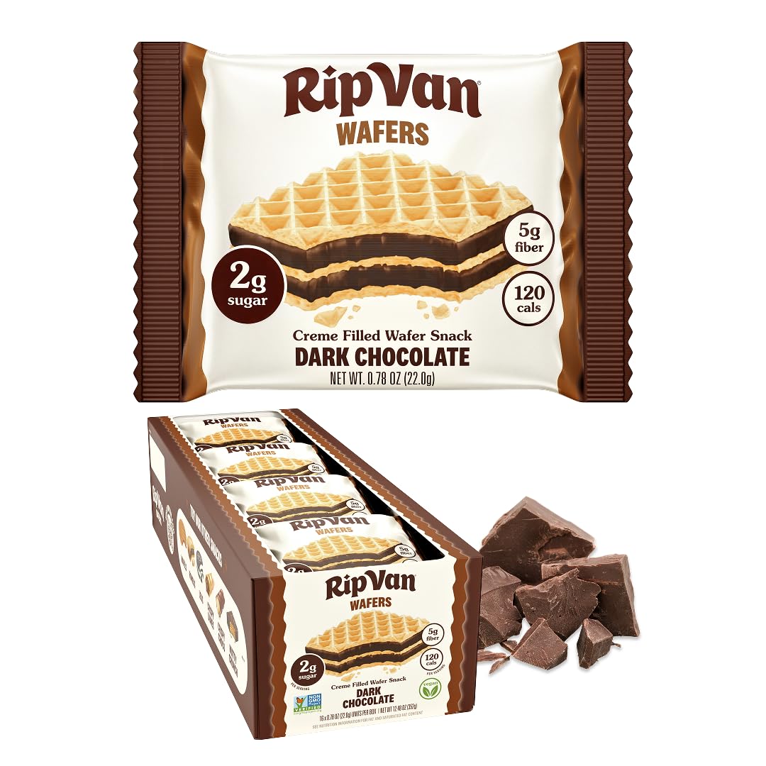 Rip Van Dark Chocolate Wafer Cookies, 2g Sugar, 16 Count | Individually wrapped,