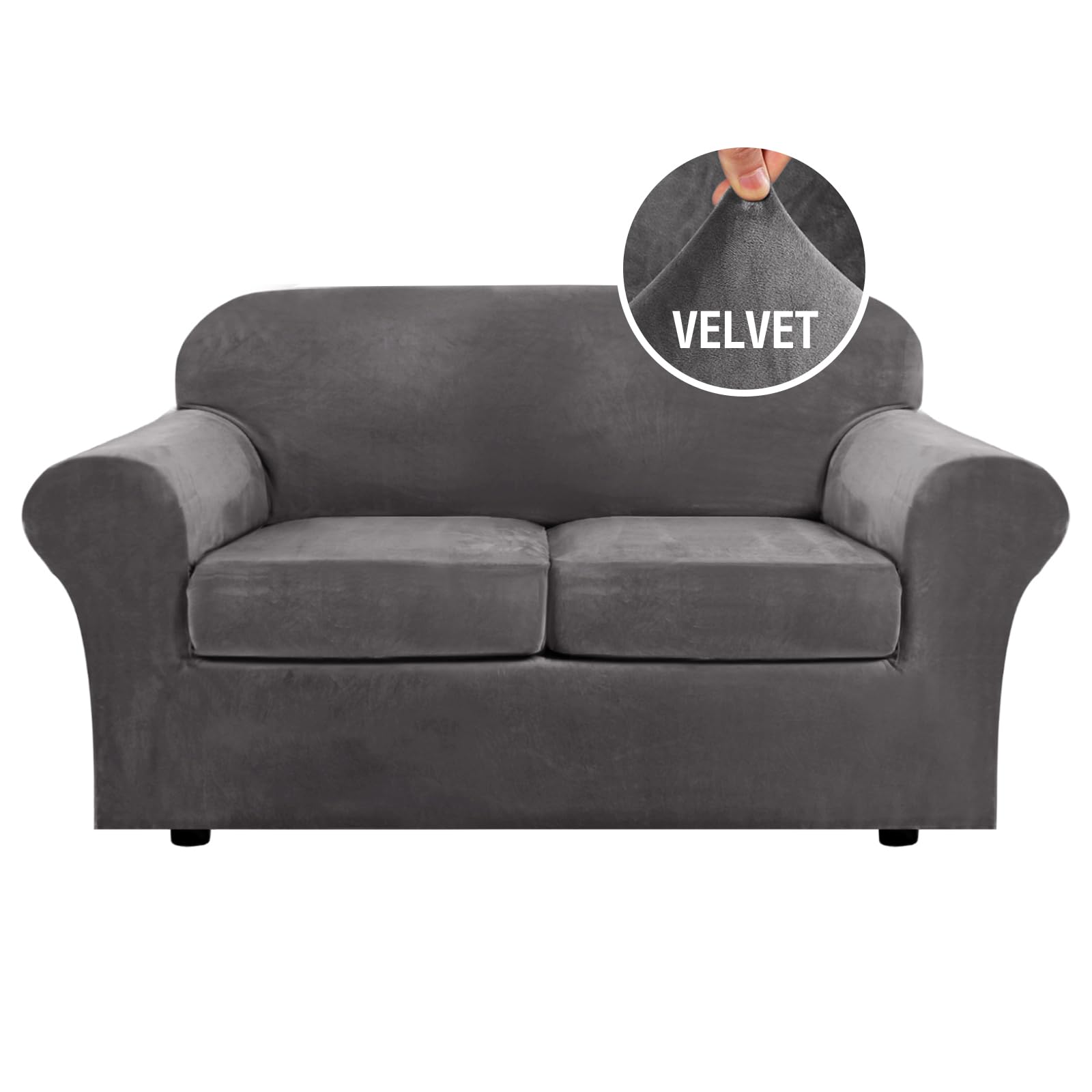 H.VERSAILTEX Real Velvet Plush 3 Piece Stretch Sofa Covers Couch Covers for 2 Cu