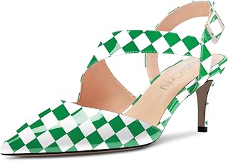 NobleOnly Women's Pointed Toe Mid Heel Sandals Strap Ankle Buckle Closure Dance Casual Dress Classic Shoes 6.5 CM Heels
