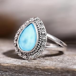 Blue Teardrop Resin Vintage Rings for Women Retro Style Jewelry
