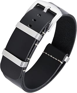 BINLUN Bracelets de Montres en Cuir Remplacement Bracelet pour Montre en Cuir Huilé Crazy Horse 18mm 19mm 20mm 21mm 22mm 24mm Bracelets en Une Seule Pièce pour Homme et Femme avec Boucle Argent/Noir