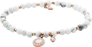 Fossil Women's Rose Gold-Tone Stainless Steel Beaded Bracelet, One Size, Moonstone, Stainless Steel