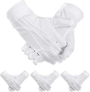 3 pairs white gloves, white nylon gloves with snap button, thin gloves mens polyester gloves for etiquette formal parade tuxedos jewelry inspection for