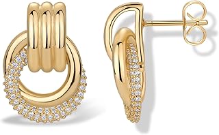 PAVOI Dangle CZ Knot Earrings for Women, 14K Plated Chunky Gold Earrings