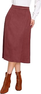 Allegra K Faux Suede Midi Skirt for Women's Casual Fall Winter A Line Skirt