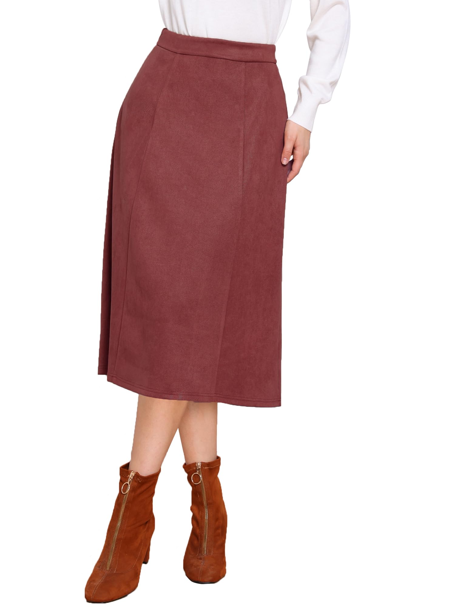 Allegra K Faux Suede Midi Skirt for Women's Casual Fall Winter A Line Skirt