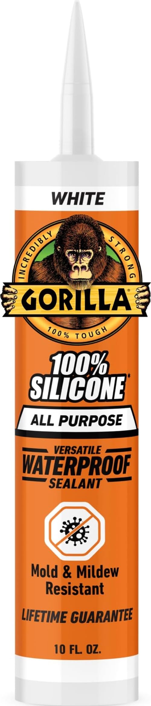 Gorilla 100% Silicone Waterproof Caulk, All-Purpose, White, 10 oz Cartridge | 30