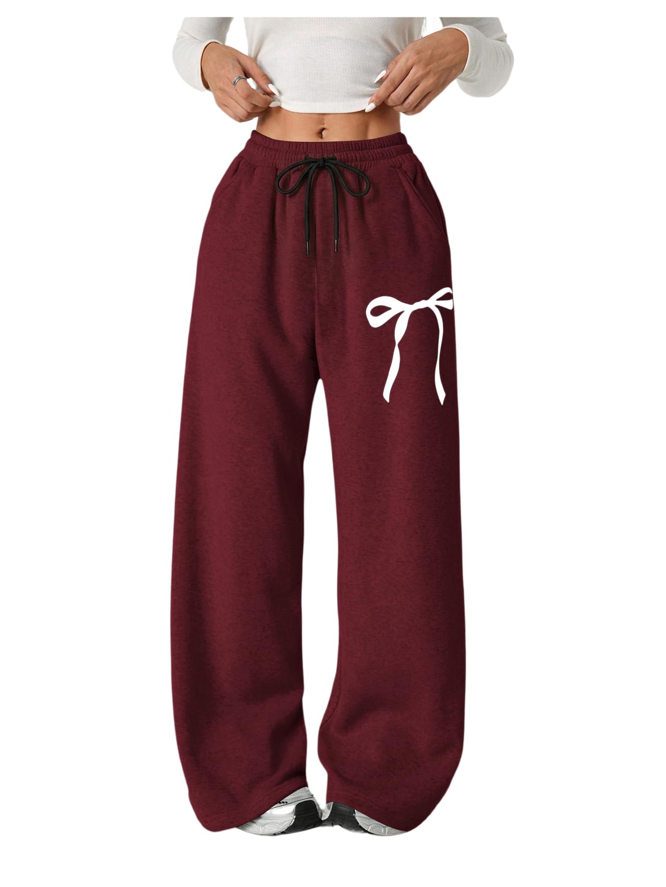 Verdusa Girl's Bow Baggy Sweatpants Wide Leg Athletic Pants with Pockets