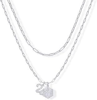 PAVOI 14K Gold Plated Initial Layered Necklace for Women, Letter Pendant