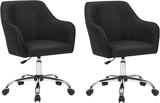 SONGMICS OBG919B01 Set of 2 Home Study Chairs, Swivel Chairs, Height Adjustable, Load 110 kg, Steel Structure, Breathable Cotton-Linen Fabric, Study, Bedroom, Black