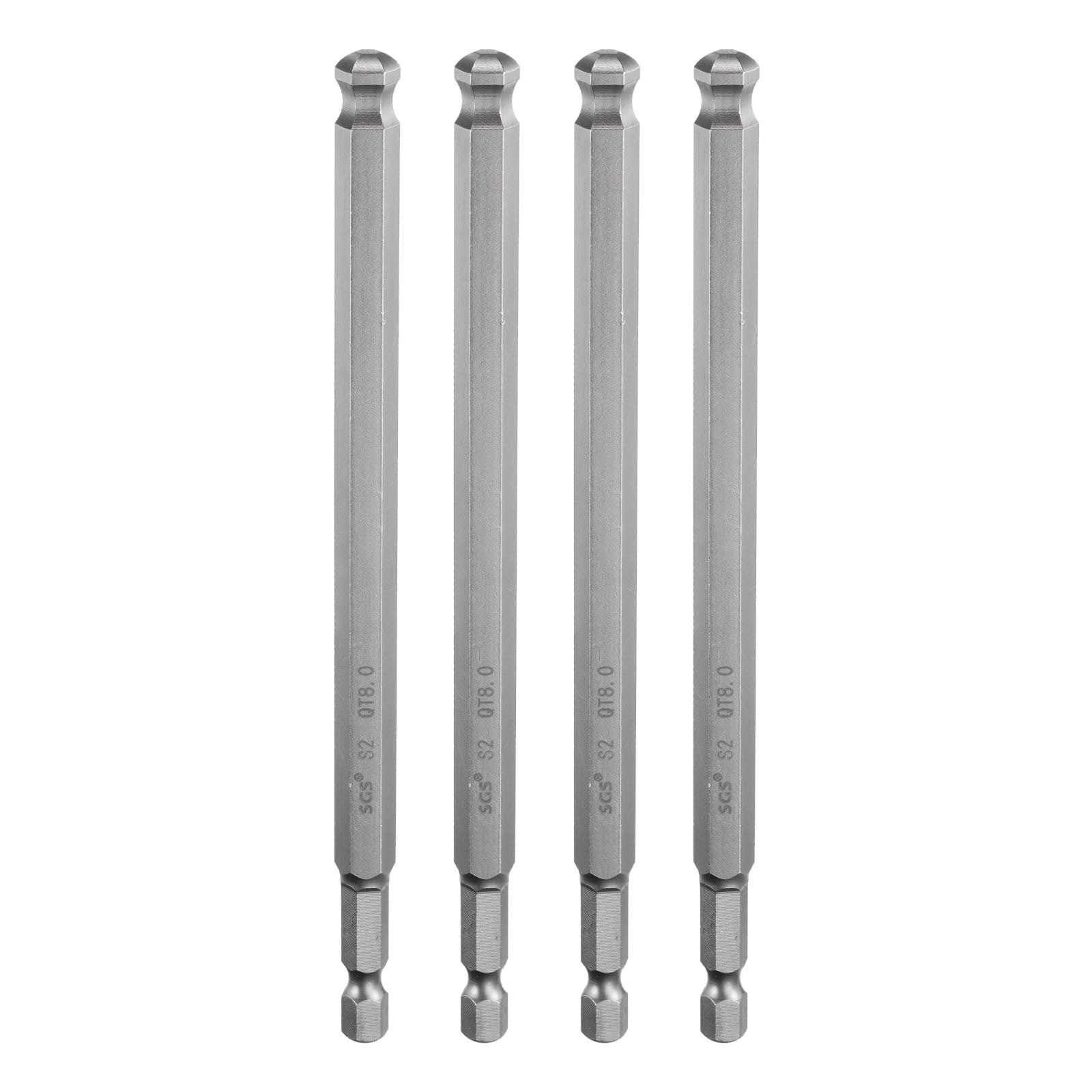 HARFINGTON 4pcs Ball End Hex Screwdriver Bit 8mm (H8.0) Tip 1/4" Hex Shank 150mm
