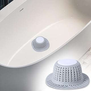 Silicone Drain Plug for Bathroom and Sink, Anti Clog Hair Catcher with Filter Mesh, Shower Drain Protector, Easy to Install and Clean (Gray)