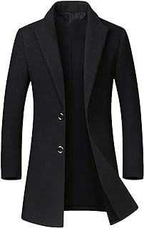 chouyatou Men's Mid-Length Single Breasted Wool Blend Top Coat